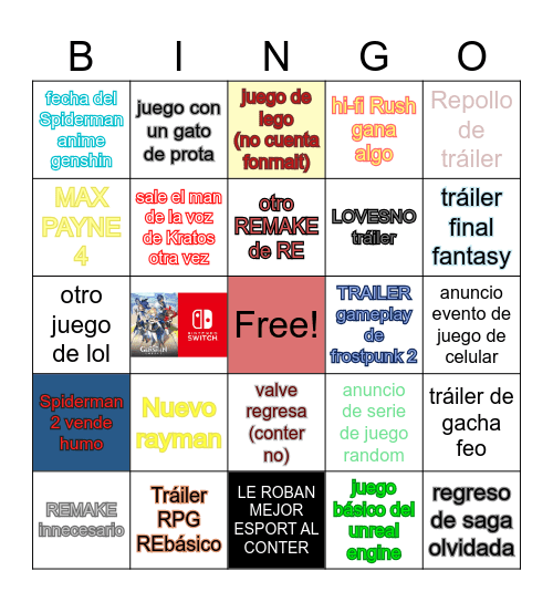 GAME AWARDS 2O23 Bingo Card