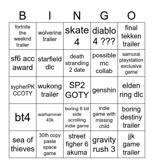 Untitled Bingo Card