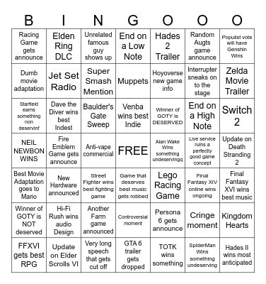 Games Awards 2023 Bingo Card