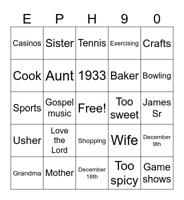 Untitled Bingo Card