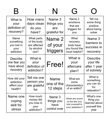 Recovery Bingo! Bingo Card