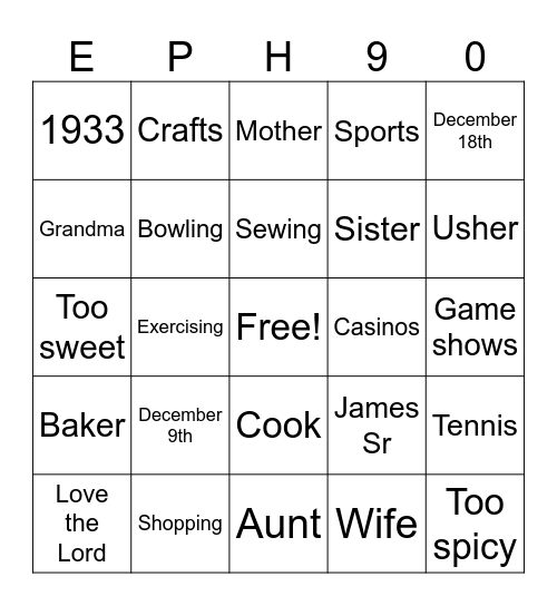 Untitled Bingo Card