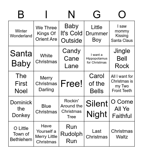 Christmas Music Bingo Card