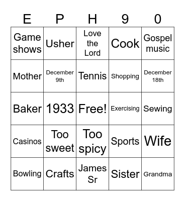 Untitled Bingo Card