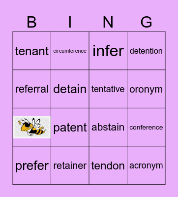 Week 8 Word List- fer= to carry, bear, bring together Bingo Card