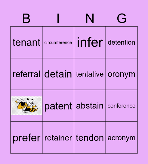 Week 8 Word List- fer= to carry, bear, bring together Bingo Card