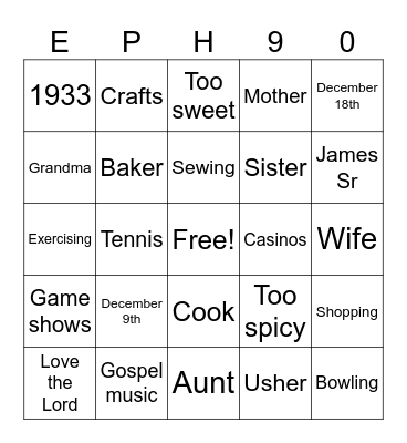 Untitled Bingo Card