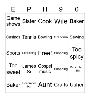 Untitled Bingo Card