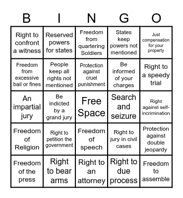 Bill of Rights Bingo! Bingo Card