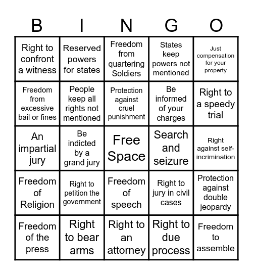 Bill of Rights Bingo! Bingo Card