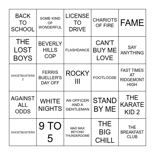 MOVIE TITLES 1980'S Bingo Card