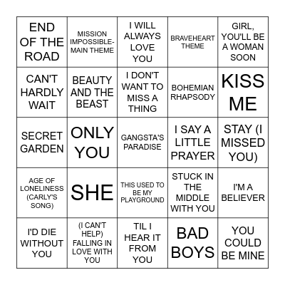 MOVIES 1990's Bingo Card