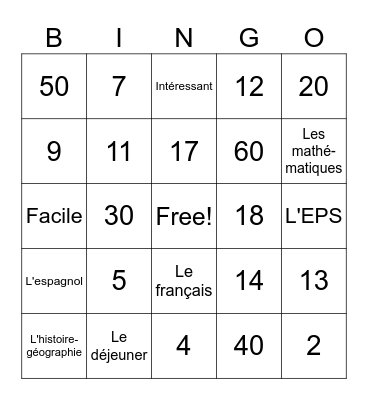 Time, School subjects and descriptions Bingo Card