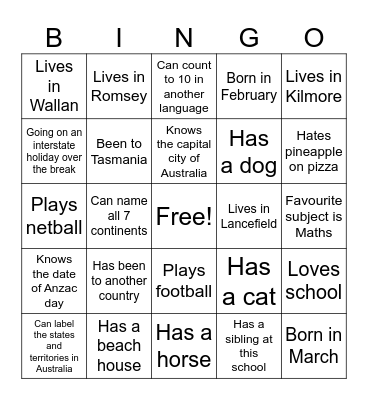 Getting to know you Bingo (Humanities version) Bingo Card