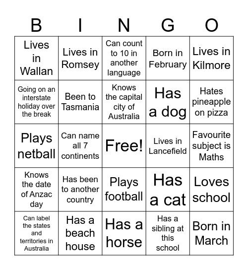 Getting to know you Bingo (Humanities version) Bingo Card