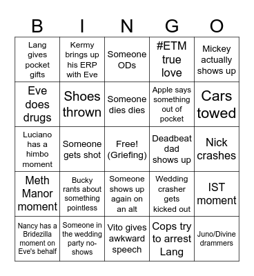 Eviano Wedding Bingo Card