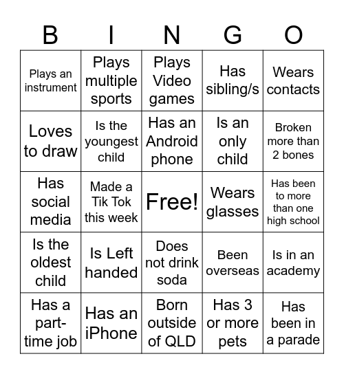 Life Teen Bingo Card