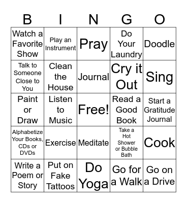 Coping Skills Bingo Card