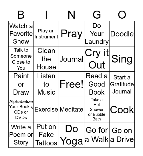 Coping Skills Bingo Card