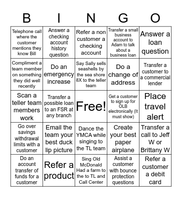 Call Center Bingo Card