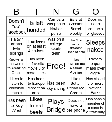 GETTING TO KNOW YOU Bingo Card