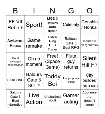 VIDEO GAME AWARDS Bingo Card