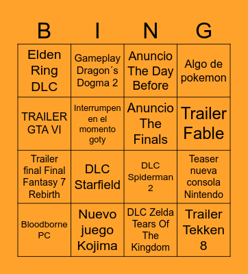 GAME AWARDS Bingo Card