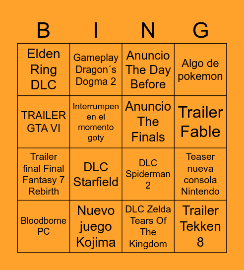 GAME AWARDS Bingo Card