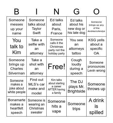 LP Holiday Party Bingo Card