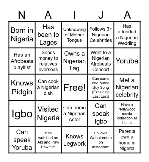 Naija Bingo Card