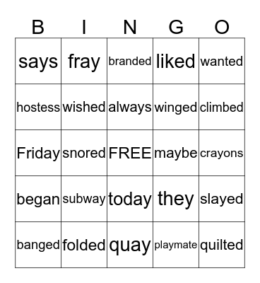 Level 3: Open Syllables, Exceptions, ay, -ed Bingo Card