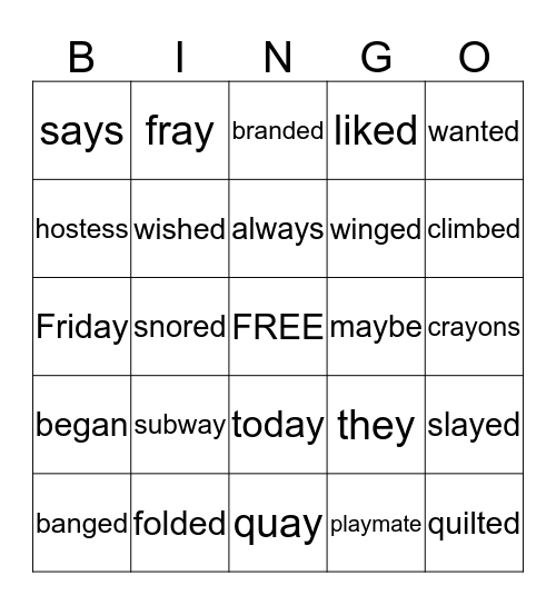 Level 3: Open Syllables, Exceptions, ay, -ed Bingo Card