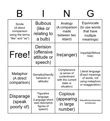 vocab bingo Card