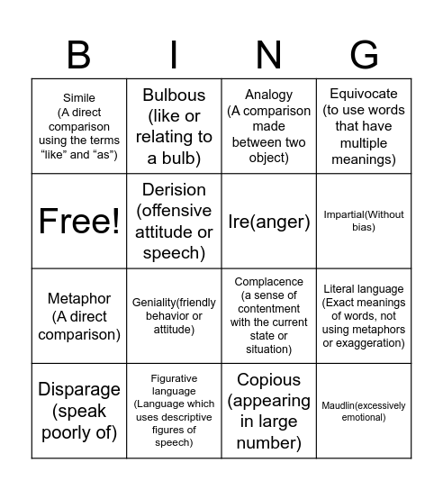 vocab bingo Card