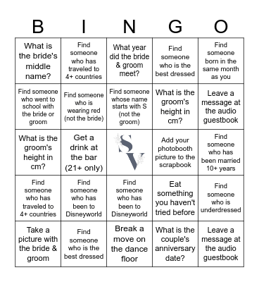 Wedding Bingo Card