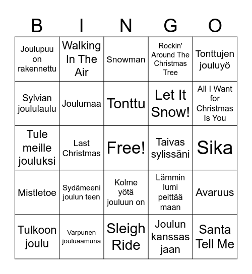 Joululaulu-bingo Card