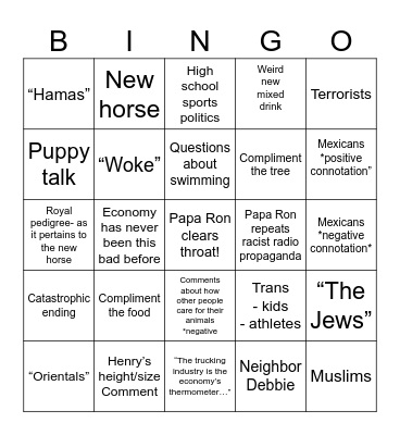 KFam Xmas Eve Bingo Card