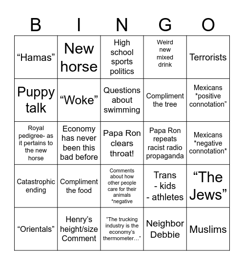 KFam Xmas Eve Bingo Card