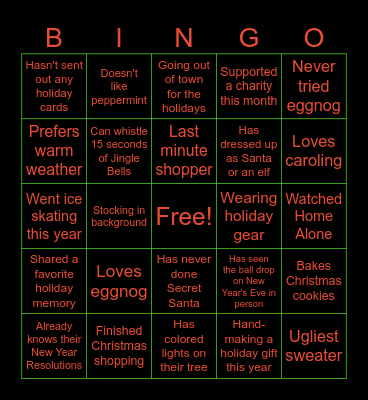 Holiday Get-to-know-you Bingo Card