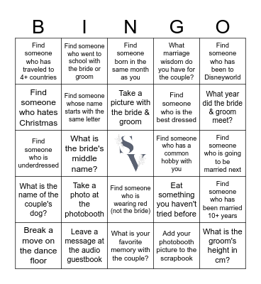 Wedding Bingo Card