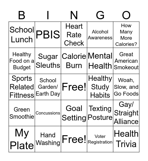 Health and Wellness Fair Bingo Card