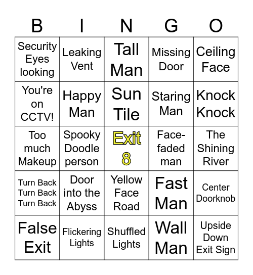Exit 8 Anomaly Adventure! Bingo Card