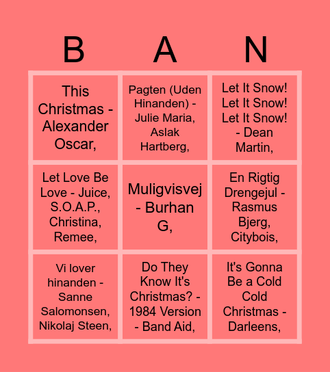 Julefrokost BANKO Bingo Card