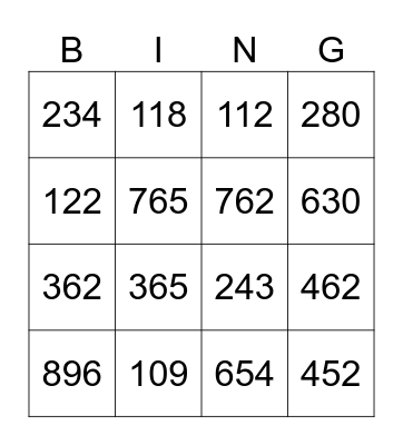 Numeros del 100-1000 Bingo Card