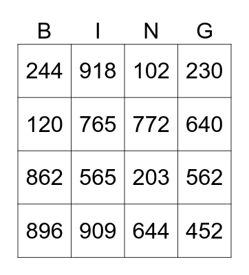 Numeros del 100-1000 Bingo Card