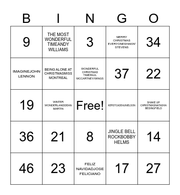 Sanne's kerstliedjes bingo Card