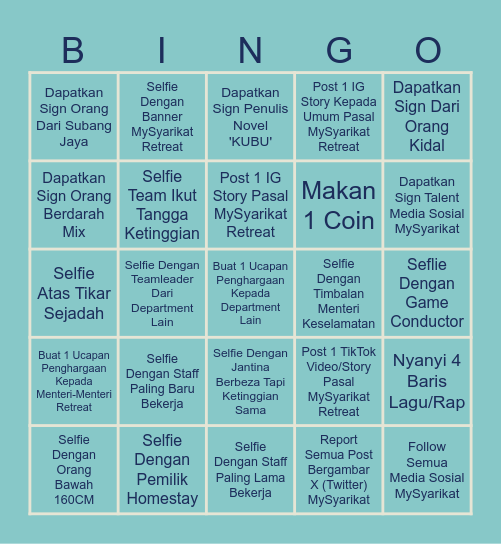 MySyarikat Retreat Bingo Card