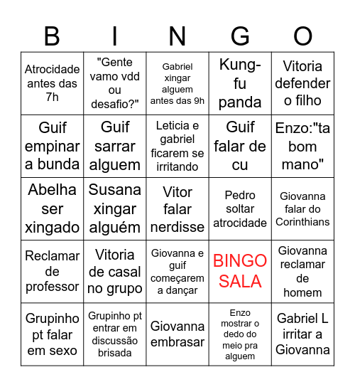 Bingo da sala Bingo Card