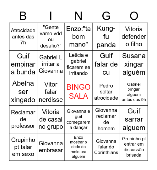 Bingo da sala Bingo Card