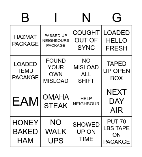 Peak Bingo Card